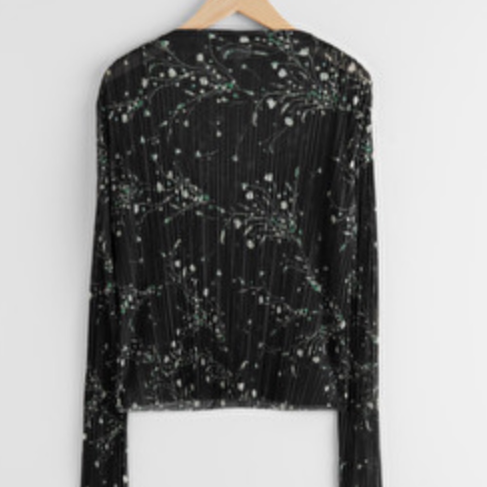 & Other Stories Pleated Black Floral Sheer Blouse